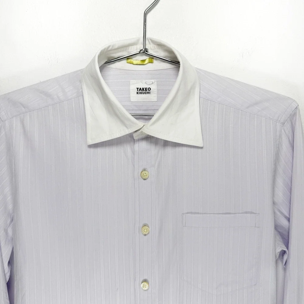 TAKEo KIKUCHI Men's Dress Shirt Long Sleeve Lavender Striped Collar Cuffs Size 2